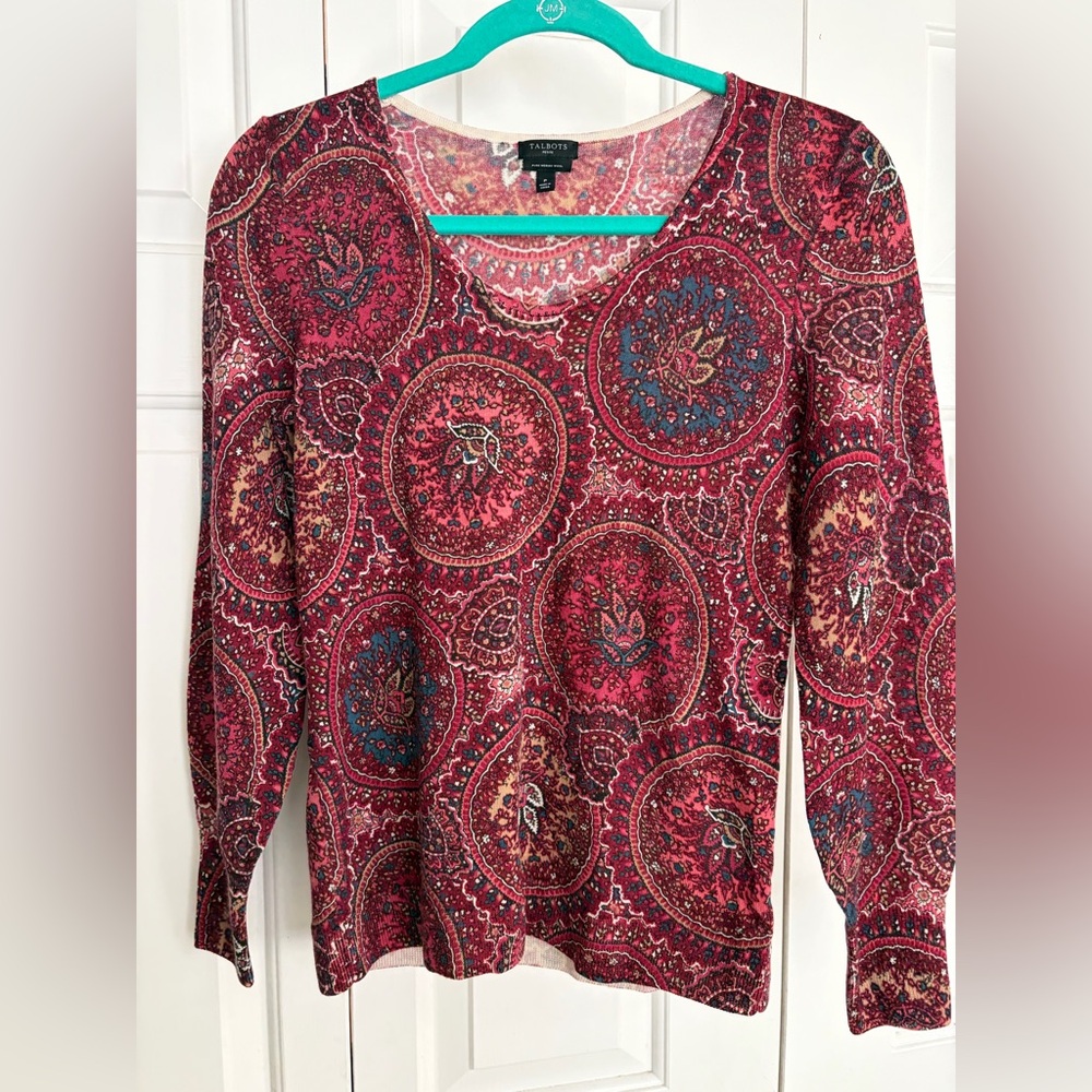 Talbots Paisley merino wool v- neck sweater